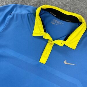 Nike Tour Performance Men Polo Shirt XL Blue Short Sleeve Dri Fit Golf Polyester